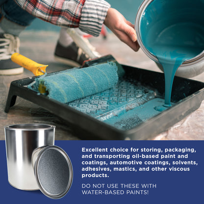 1 Gallon Unlined Empty Metal Paint Can Bucket with Lids, Pack of 8 - Triple Tight Lid Seal, 128 fl. oz. Steel Coating Storage Container Tin