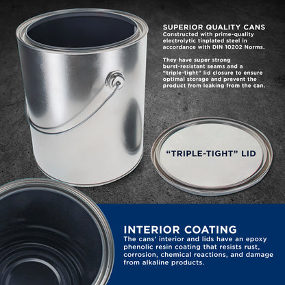 1 Gallon Lined Empty Metal Paint Can Bucket with Lid, Bail Handle - Triple Tight Seal, 128 fl. oz. Steel Coating Storage Container Tin