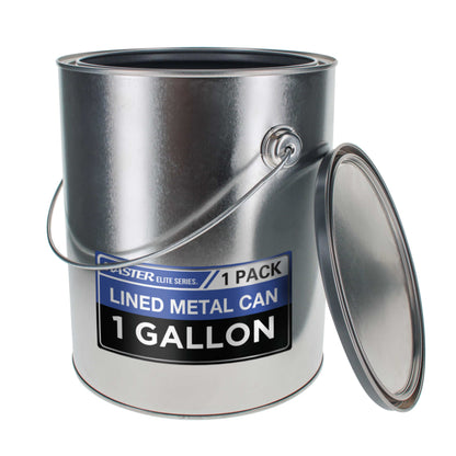 1 Gallon Lined Empty Metal Paint Can Bucket with Lid, Bail Handle - Triple Tight Seal, 128 fl. oz. Steel Coating Storage Container Tin
