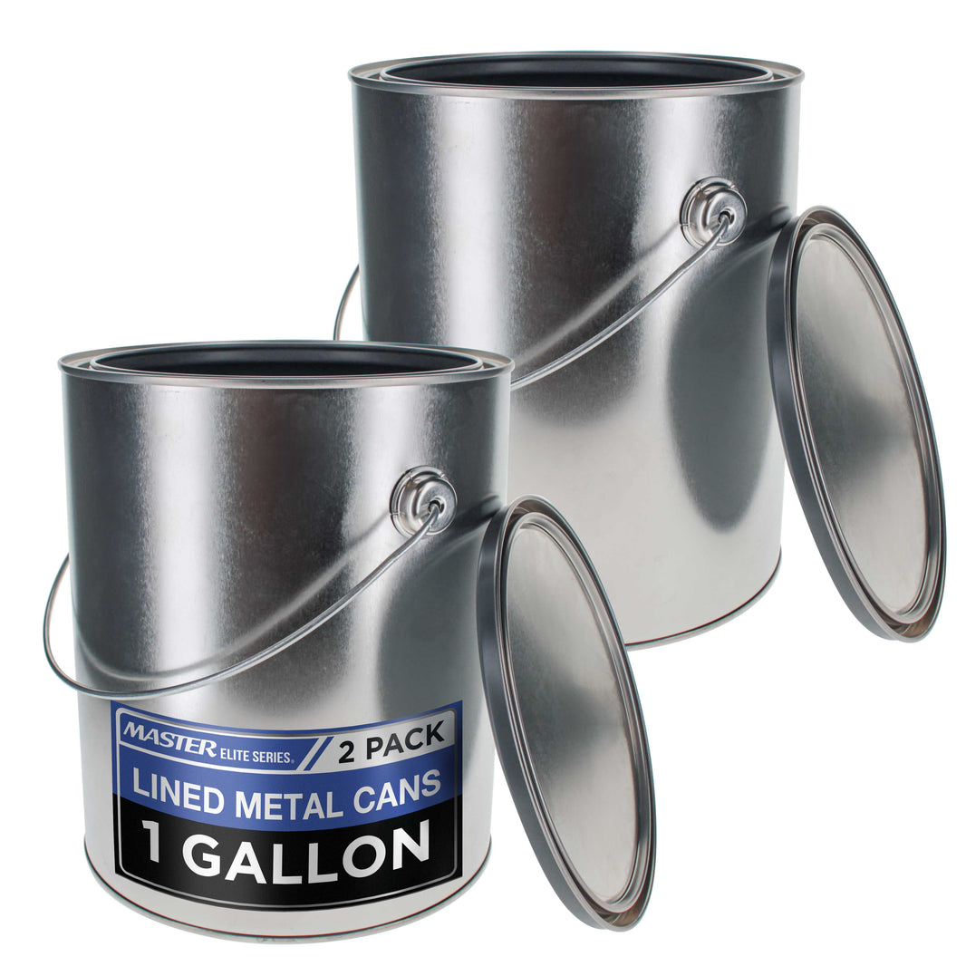 1 Gallon Lined Empty Metal Paint Can Bucket with Lids, Bail Handles, Pack of 2 - Triple Tight Seal, 128 fl. oz. Steel Coating Storage Container Tin