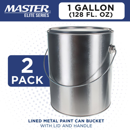 1 Gallon Lined Empty Metal Paint Can Bucket with Lids, Bail Handles, Pack of 2 - Triple Tight Seal, 128 fl. oz. Steel Coating Storage Container Tin