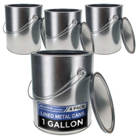 1 Gallon Lined Empty Metal Paint Can Bucket with Lids, Bail Handles, Pack of 4 - Triple Tight Seal, 128 fl. oz. Steel Coating Storage Container Tin