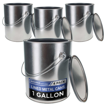 1 Gallon Lined Empty Metal Paint Can Bucket with Lids, Bail Handles, Pack of 4 - Triple Tight Seal, 128 fl. oz. Steel Coating Storage Container Tin