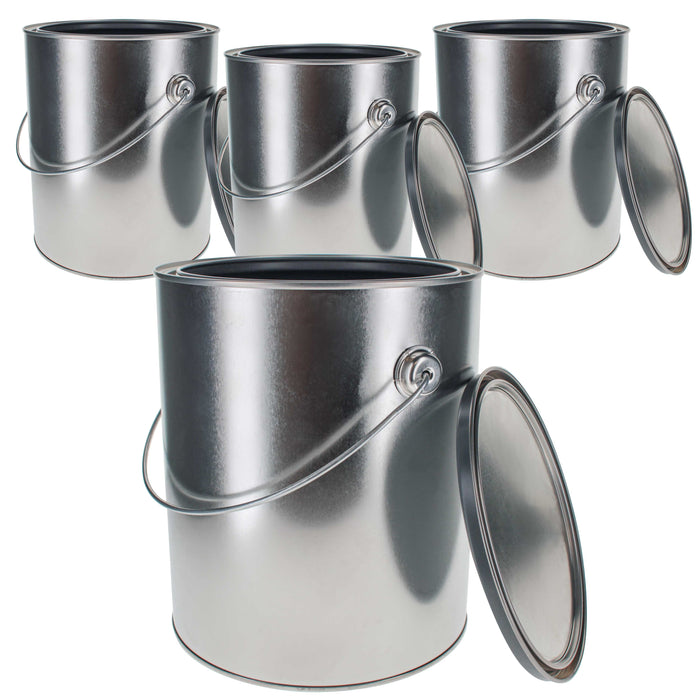 Master Elite Empty Lined Gallon (128 Ounce) Paint Cans with Lids and Bail Handle (4 Pack) Lined Metal Paint Cans