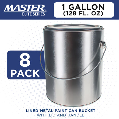 1 Gallon Lined Empty Metal Paint Can Bucket with Lids, Bail Handles, Pack of 8 - Triple Tight Seal, 128 fl. oz. Steel Coating Storage Container Tin