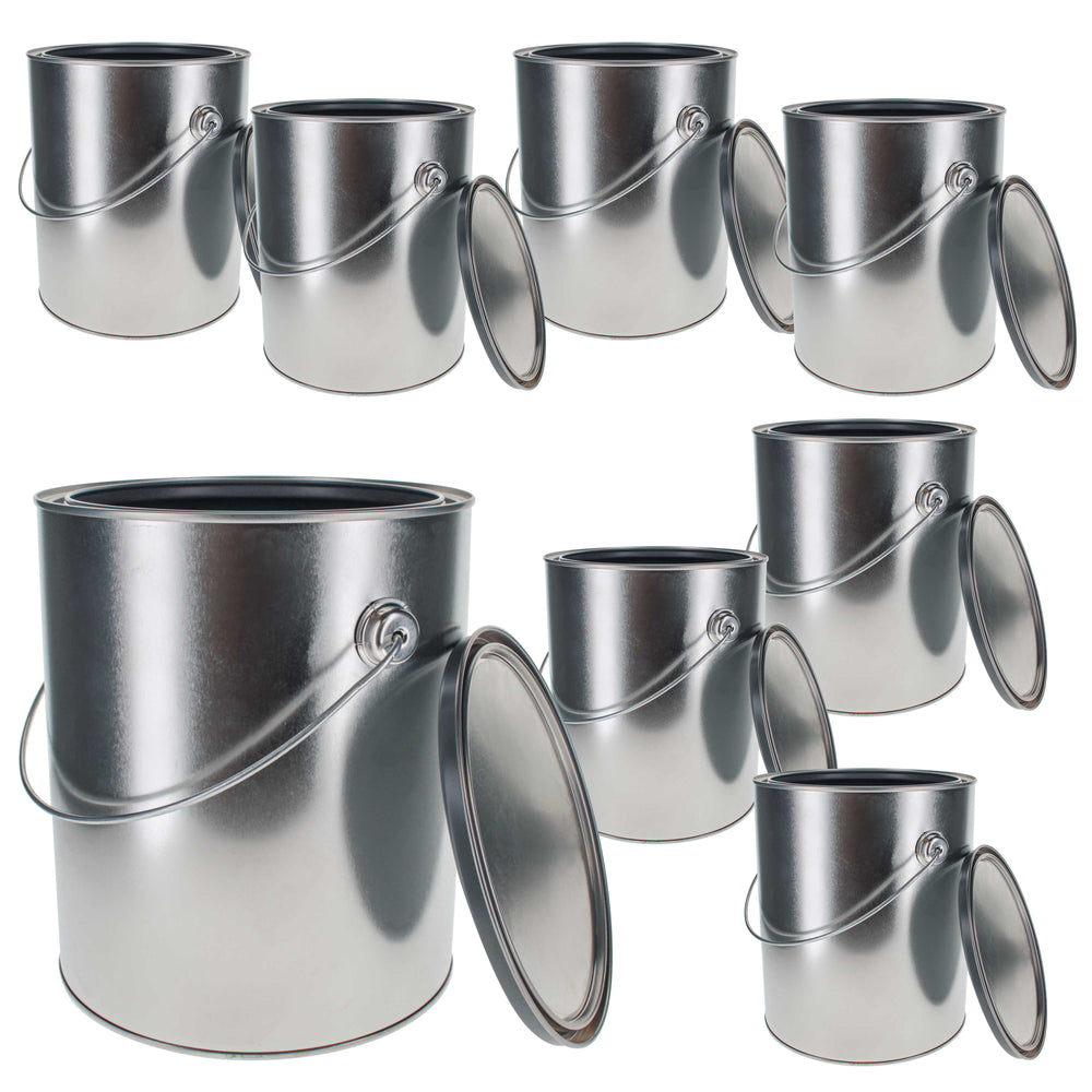 Master Elite Empty Lined Gallon (128 Ounce) Paint Cans with Lids and Bail Handle (8 Pack) Lined Metal Paint Cans