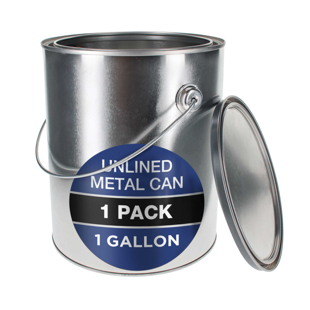 1 Gallon Unlined Empty Metal Paint Can Bucket with Lid, Bail Handle - Triple Tight Seal, 128 fl. oz. Steel Coating Storage Container Tin