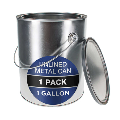1 Gallon Unlined Empty Metal Paint Can Bucket with Lid, Bail Handle - Triple Tight Seal, 128 fl. oz. Steel Coating Storage Container Tin