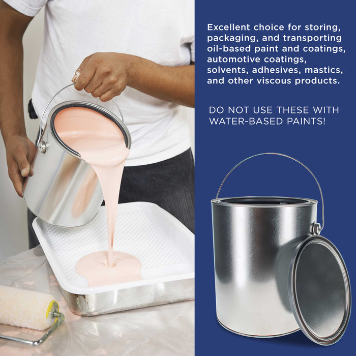 1 Gallon Unlined Empty Metal Paint Can Bucket with Lid, Bail Handle - Triple Tight Seal, 128 fl. oz. Steel Coating Storage Container Tin - Store Leftover Oil-Based Paint, Automotive, Art