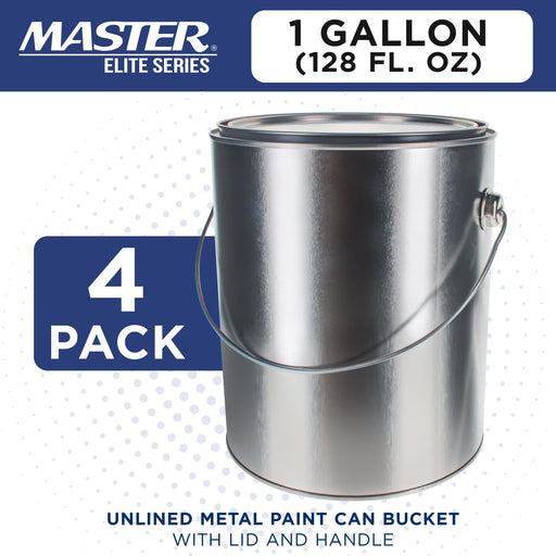 1 Gallon Unlined Empty Metal Paint Can Bucket with Lids, Bail Handles, Pack of 4 - Triple Tight Seal, 128 fl. oz. Steel Coating Storage Container Tin - Store Leftover Oil-Based Paint Auto