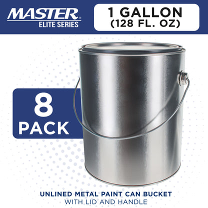 1 Gallon Unlined Empty Metal Paint Can Bucket with Lids, Bail Handles, Pack of 8 - Triple Tight Seal, 128 fl. oz. Steel Coating Storage Container Tin