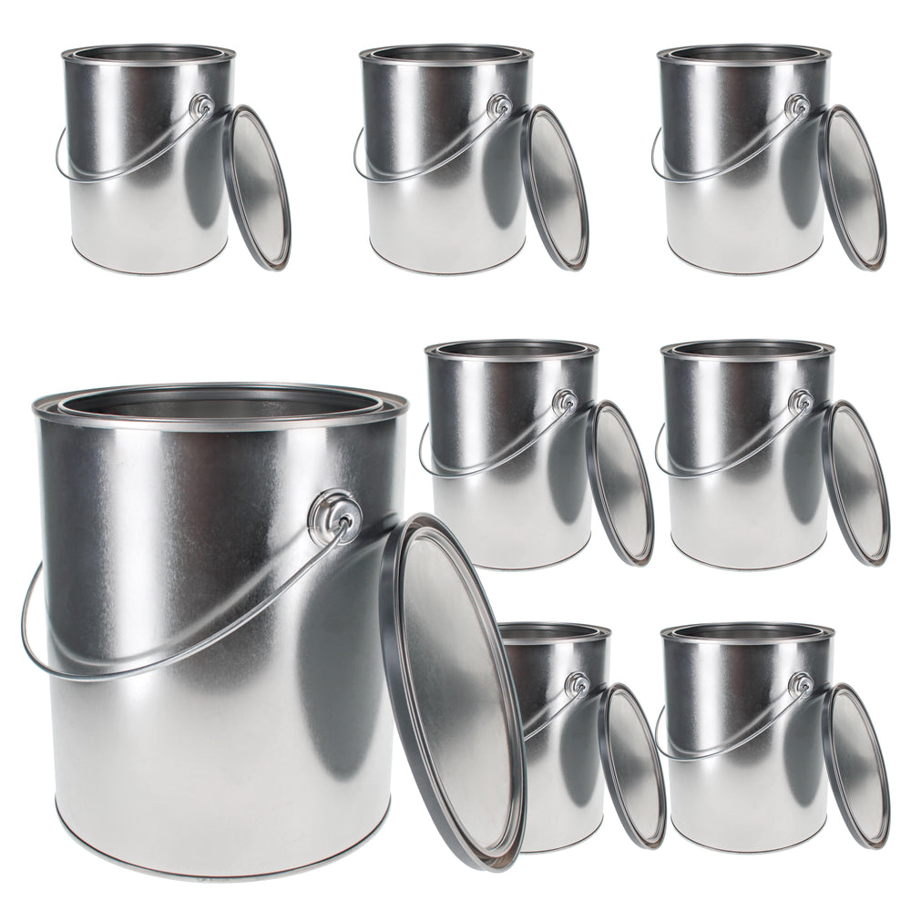 Master Elite Empty Gallon (128 Ounce) Paint Cans with Lids and Bail Handle (8 Pack) Unlined Metal Paint Cans