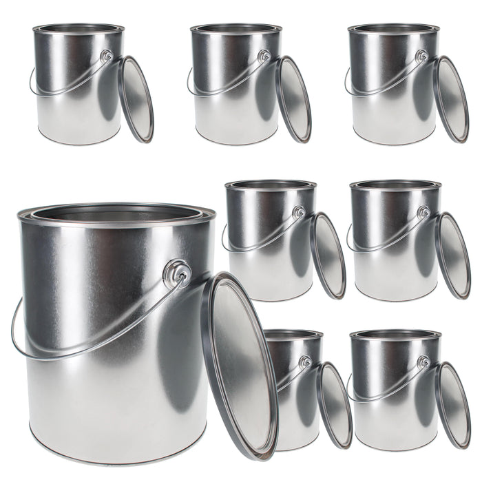 Master Elite Empty Gallon (128 Ounce) Paint Cans with Lids and Bail Handle (8 Pack) Unlined Metal Paint Cans