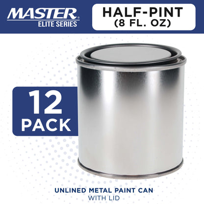 1/2 Pint Unlined Empty Metal Paint Can Bucket with Lids, Pack of 12 - Triple Tight Lid Seal, 8 fl. oz. Steel Coating Storage Container Tin