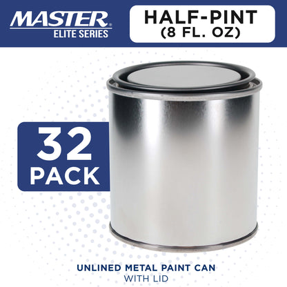 1/2 Pint Unlined Empty Metal Paint Can Bucket with Lids, Pack of 32 - Triple Tight Lid Seal, 8 fl. oz. Steel Coating Storage Container Tin