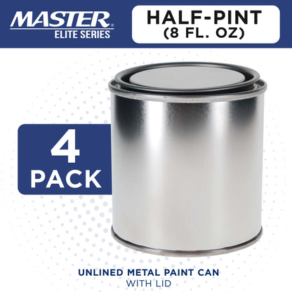 1/2 Pint Unlined Empty Metal Paint Can Bucket with Lids, Pack of 4 - Triple Tight Lid Seal, 8 fl. oz. Steel Coating Storage Container Tin