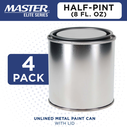 1/2 Pint Unlined Empty Metal Paint Can Bucket with Lids, Pack of 4 - Triple Tight Lid Seal, 8 fl. oz. Steel Coating Storage Container Tin - Store Oil-Based Paint, Art, DIY Crafts