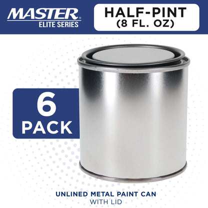 1/2 Pint Unlined Empty Metal Paint Can Bucket with Lids, Pack of 6 - Triple Tight Lid Seal, 8 fl. oz. Steel Coating Storage Container Tin