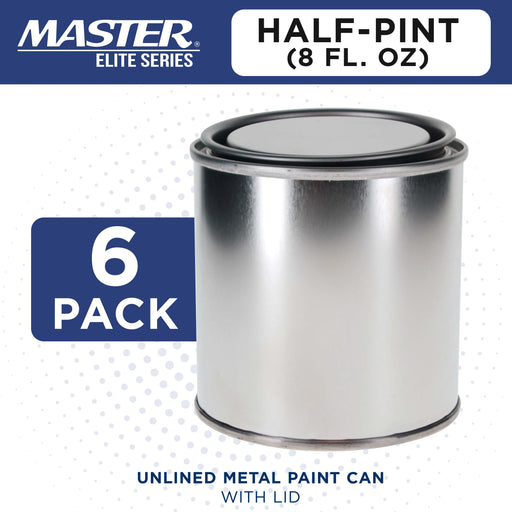 1/2 Pint Unlined Empty Metal Paint Can Bucket with Lids, Pack of 6 - Triple Tight Lid Seal, 8 fl. oz. Steel Coating Storage Container Tin - Store Oil-Based Paint, Art, DIY Crafts