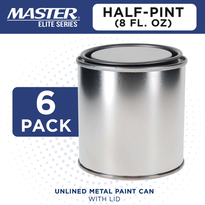 1/2 Pint Unlined Empty Metal Paint Can Bucket with Lids, Pack of 6 - Triple Tight Lid Seal, 8 fl. oz. Steel Coating Storage Container Tin - Store Oil-Based Paint, Art, DIY Crafts