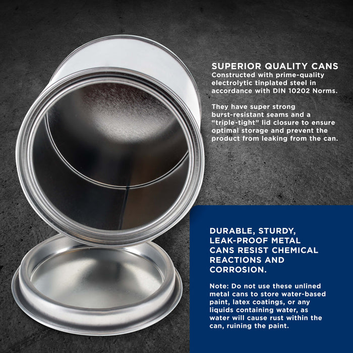 1/2 Pint Unlined Empty Metal Paint Can Bucket with Lids, Pack of 6 - Triple Tight Lid Seal, 8 fl. oz. Steel Coating Storage Container Tin - Store Oil-Based Paint, Art, DIY Crafts