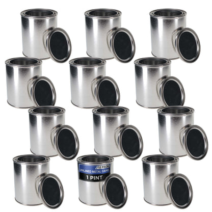 1 Pint Unlined Empty Metal Paint Can Bucket with Lids, Pack of 12 - Triple Tight Lid Seal, 16 fl. oz. Steel Coating Storage Container Tin