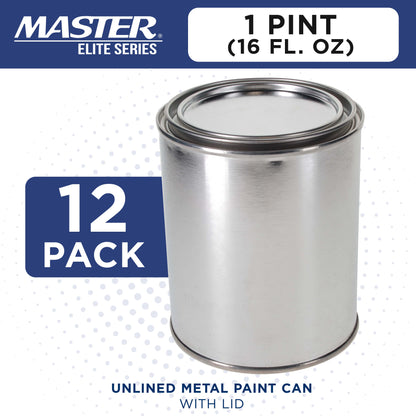 1 Pint Unlined Empty Metal Paint Can Bucket with Lids, Pack of 12 - Triple Tight Lid Seal, 16 fl. oz. Steel Coating Storage Container Tin