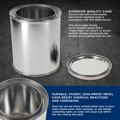 1 Pint Unlined Empty Metal Paint Can Bucket with Lids, Pack of 12 - Triple Tight Lid Seal, 16 fl. oz. Steel Coating Storage Container Tin