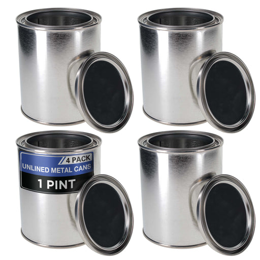 1 Pint Unlined Empty Metal Paint Can Bucket with Lids, Pack of 4 - Triple Tight Lid Seal, 16 fl. oz. Steel Coating Storage Container Tin - Store Oil-Based Paint, Art, Craft, DIY Supplies