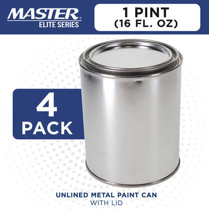 1 Pint Unlined Empty Metal Paint Can Bucket with Lids, Pack of 4 - Triple Tight Lid Seal, 16 fl. oz. Steel Coating Storage Container Tin