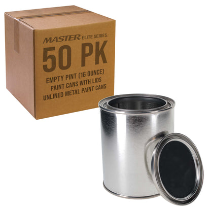 1 Pint Unlined Empty Metal Paint Can Bucket with Lids, 1 Case of 50 - Triple Tight Lid Seal, 16 fl. oz. Steel Coating Storage Container Tin