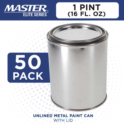 1 Pint Unlined Empty Metal Paint Can Bucket with Lids, 1 Case of 50 - Triple Tight Lid Seal, 16 fl. oz. Steel Coating Storage Container Tin