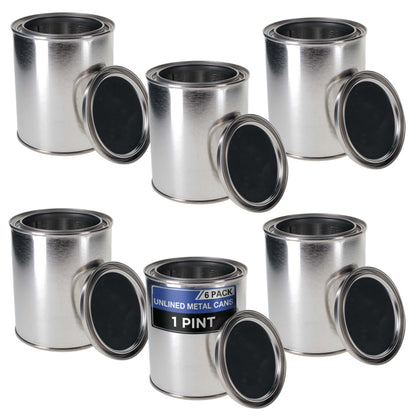 1 Pint Unlined Empty Metal Paint Can Bucket with Lids, Pack of 6 - Triple Tight Lid Seal, 16 fl. oz. Steel Coating Storage Container Tin