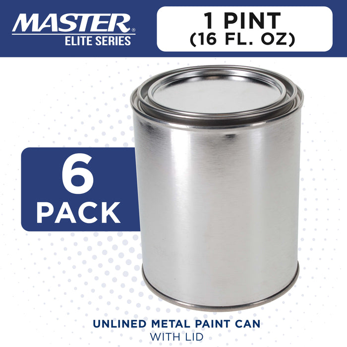 1 Pint Unlined Empty Metal Paint Can Bucket with Lids, Pack of 6 - Triple Tight Lid Seal, 16 fl. oz. Steel Coating Storage Container Tin - Store Oil-Based Paint, Art, Craft, DIY Supplies