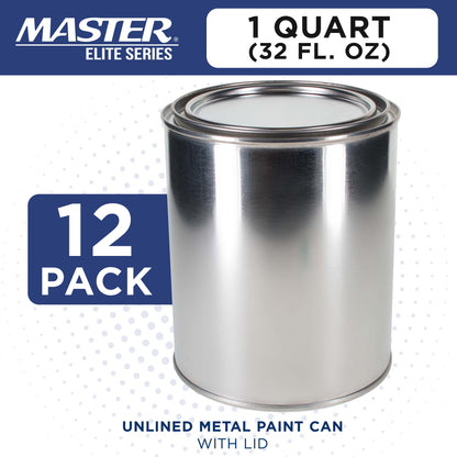 1 Quart Unlined Empty Metal Paint Can Bucket with Lids, Pack of 12 - Triple Tight Lid Seal, 32 fl. oz. Steel Coating Storage Container Tin