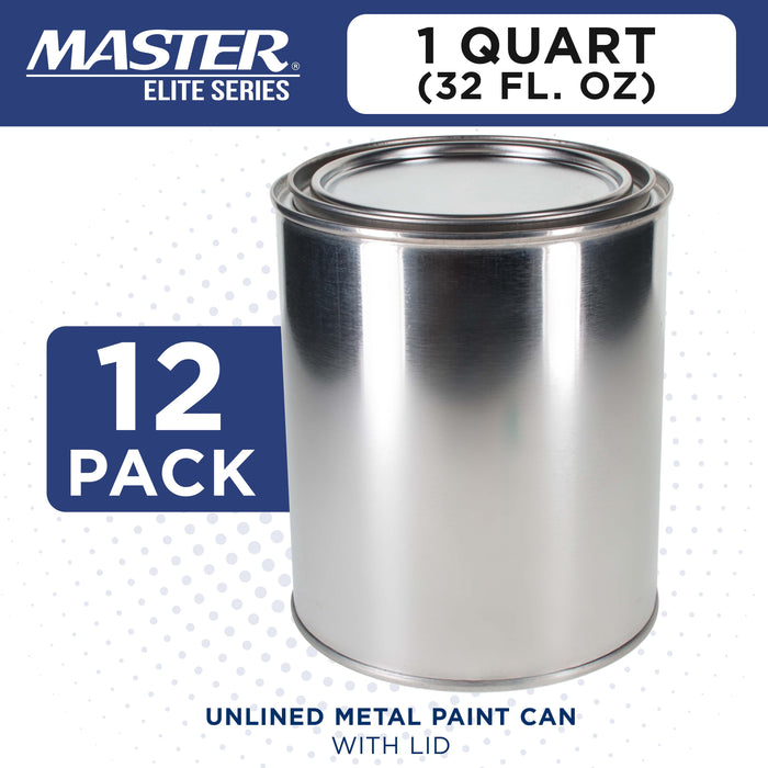 1 Quart Unlined Empty Metal Paint Can Bucket with Lids, Pack of 12 - Triple Tight Lid Seal, 32 fl. oz. Steel Coating Storage Container Tin - Store Leftover Oil-Based Paint, Automotive, Art
