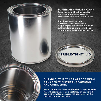 1 Quart Unlined Empty Metal Paint Can Bucket with Lids, Pack of 2 - Triple Tight Lid Seal, 32 fl. oz. Steel Coating Storage Container Tin