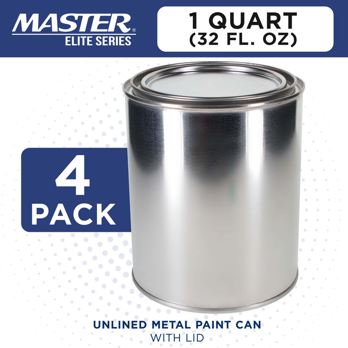 1 Quart Unlined Empty Metal Paint Can Bucket with Lids, Pack of 4 - Triple Tight Lid Seal, 32 fl. oz. Steel Coating Storage Container Tin - Store Leftover Oil-Based Paint, Automotive, Art