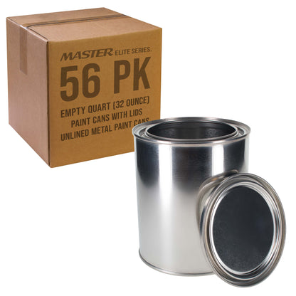 1 Quart Unlined Empty Metal Paint Can Bucket with Lids, 1 Case of 56 - Triple Tight Lid Seal, 32 fl. oz. Steel Coating Storage Container Tin