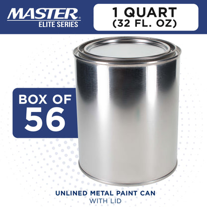 1 Quart Unlined Empty Metal Paint Can Bucket with Lids, 1 Case of 56 - Triple Tight Lid Seal, 32 fl. oz. Steel Coating Storage Container Tin