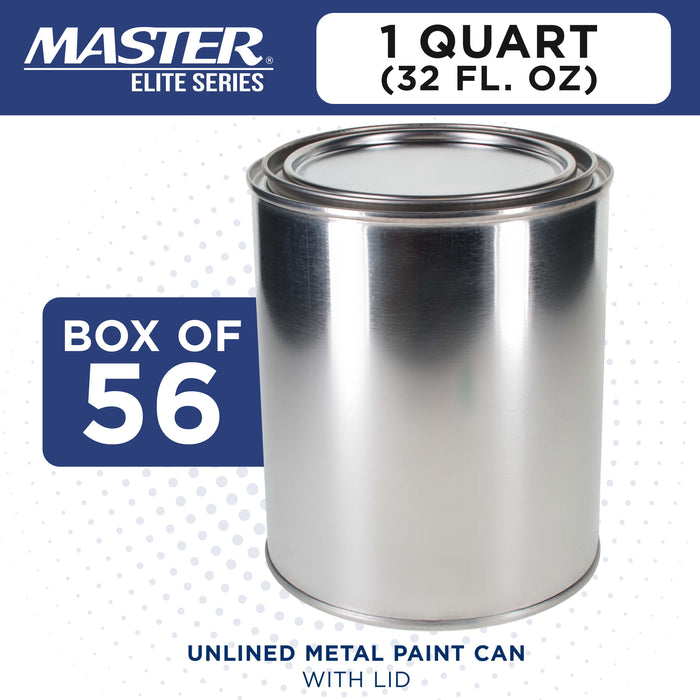 1 Quart Unlined Empty Metal Paint Can Bucket with Lids, 1 Case of 56 - Triple Tight Lid Seal, 32 fl. oz. Steel Coating Storage Container Tin - Store Leftover Oil-Based Paint, Auto, Art