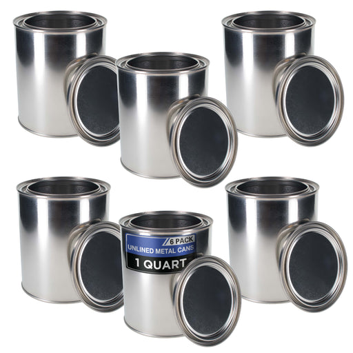 1 Quart Unlined Empty Metal Paint Can Bucket with Lids, Pack of 6 - Triple Tight Lid Seal, 32 fl. oz. Steel Coating Storage Container Tin - Store Leftover Oil-Based Paint, Automotive, Art