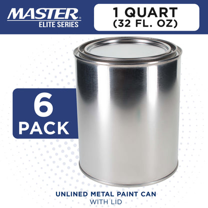 1 Quart Unlined Empty Metal Paint Can Bucket with Lids, Pack of 6 - Triple Tight Lid Seal, 32 fl. oz. Steel Coating Storage Container Tin