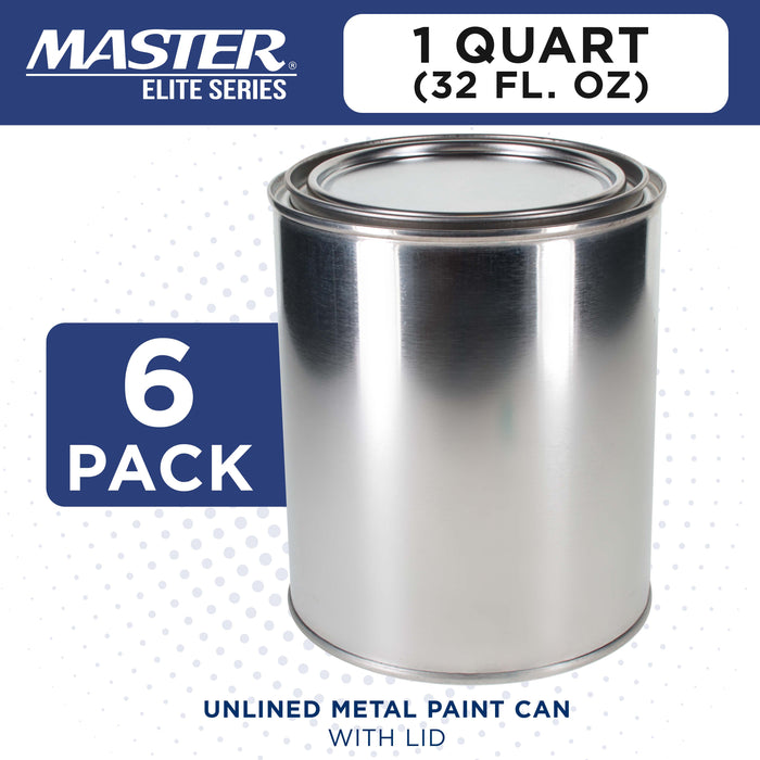 1 Quart Unlined Empty Metal Paint Can Bucket with Lids, Pack of 6 - Triple Tight Lid Seal, 32 fl. oz. Steel Coating Storage Container Tin - Store Leftover Oil-Based Paint, Automotive, Art