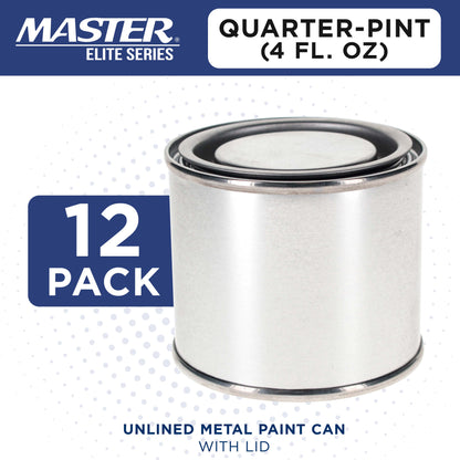 1/4 Pint Unlined Empty Metal Paint Can Bucket with Lids, Pack of 12 - Triple Tight Lid Seal, 4 fl. oz. Steel Coating Storage Container Tin