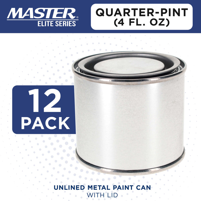 1/4 Pint Unlined Empty Metal Paint Can Bucket with Lids, Pack of 12 - Triple Tight Lid Seal, 4 fl. oz. Steel Coating Storage Container Tin - Store Oil-Based Paint, Art, DIY Crafts