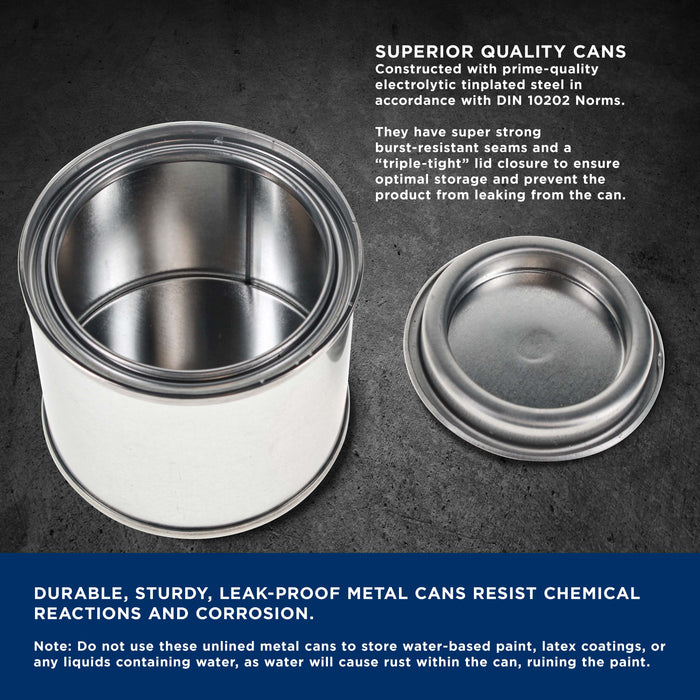 1/4 Pint Unlined Empty Metal Paint Can Bucket with Lids, Pack of 12 - Triple Tight Lid Seal, 4 fl. oz. Steel Coating Storage Container Tin - Store Oil-Based Paint, Art, DIY Crafts