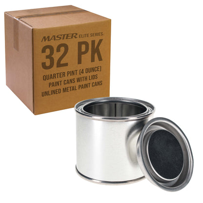 1/4 Pint Unlined Empty Metal Paint Can Bucket with Lids, Pack of 32 - Triple Tight Lid Seal, 4 fl. oz. Steel Coating Storage Container Tin