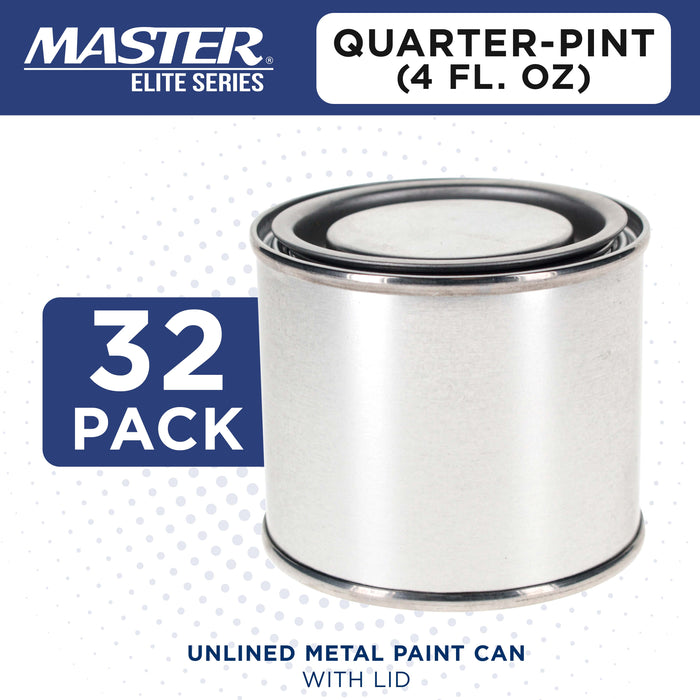 1/4 Pint Unlined Empty Metal Paint Can Bucket with Lids, Pack of 32 - Triple Tight Lid Seal, 4 fl. oz. Steel Coating Storage Container Tin - Store Oil-Based Paint, Art, DIY Crafts