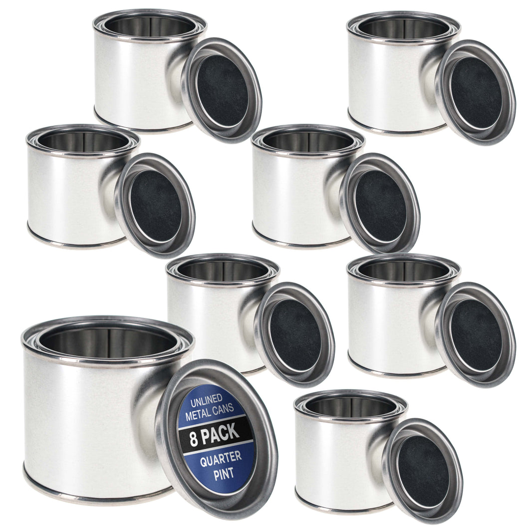 1/4 Pint Unlined Empty Metal Paint Can Bucket with Lids, Pack of 8 - Triple Tight Lid Seal, 4 fl. oz. Steel Coating Storage Container Tin